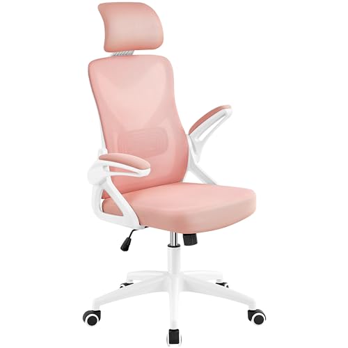 Yaheetech Ergonomic Swivel Office Chair, Model: High Back, White/Pink