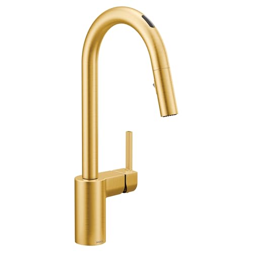 Moen Align Brushed Gold Smart Faucet Touchless Kitchen Faucet with Pull Down Sprayer, Modern Kitchen Sink Faucet with Voice Control and Power Boost, 7565EVBG