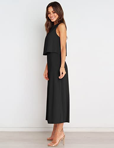 Fengbay Jumpsuits For Women Dressy,Round Neck Crop Top Flowy Wide Leg Pants Set 2 Piece Outfits Jumpsuits With Pockets #TOP6