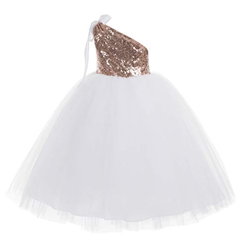 Image of Baby Girls' Sequins Net Cotton One Shoulder Birthday Parties Wedding Gown Kids Dresses