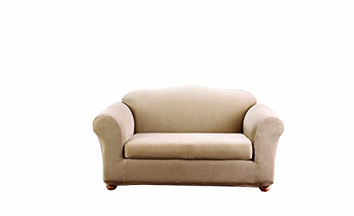 SureFit SF37632 Stretch Stripe Sofa Slipcover, Sand, 2 Piece