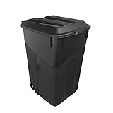 45-Gallon Black Plastic Trash Can with Attached Lid & Wheels, Rolling Garbage Bin for Indoor/Outdoor Use, Durable Large Capacity Wastebasket with Lid, Push Handle for Easy Mobility
