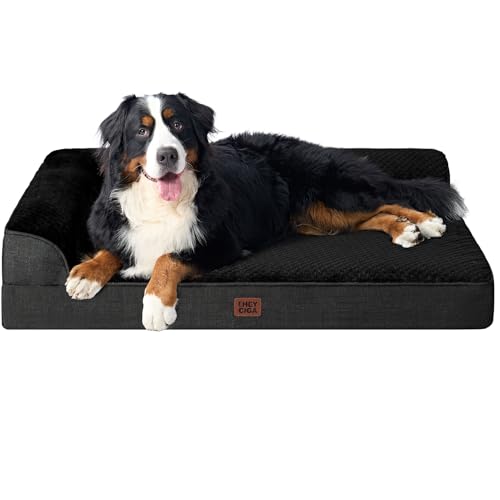 EHEYCIGA XXL Dog Bed Memory Foam, Orthopedic Giant Dog Bed Jumbo with Washable Removable Cover, Waterproof Pet Sofa Couch with Nonskid Bottom, 48x35x7.5, Black