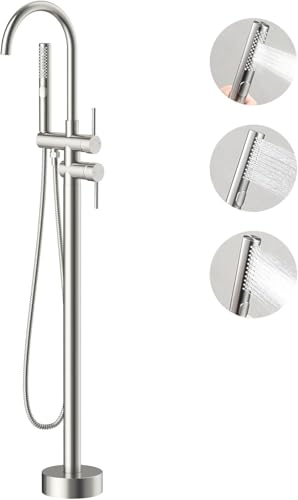 Free Standing Bathtub Faucet Set: SR SUN RISE Floor Mount Tub Filler with 3-Function Handheld Shower...