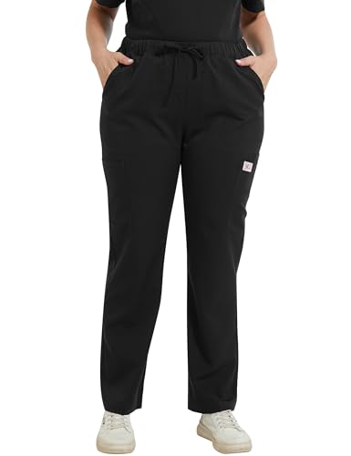 JONATHAN UNIFORM Pantalón Sanitario Mujer 6 Bolsillos con Cintura Elástica para Médico Dentista Enfermeros Limpieza (Negro, L)