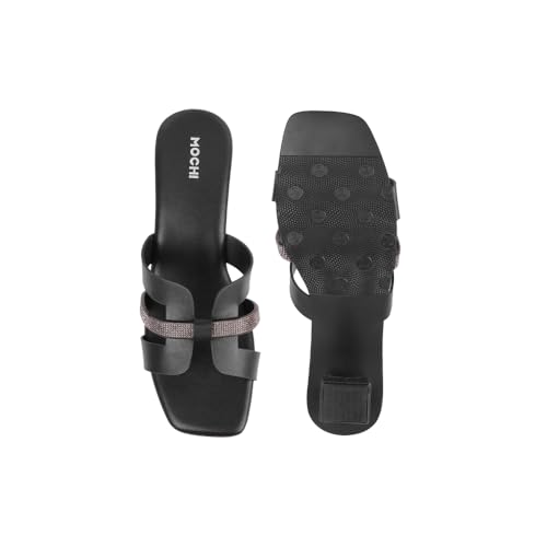 Image of Mochi Women Faux Leather Glamorous Strap Block Heel Fashion Slip-on Sandals