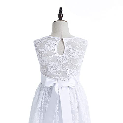 Weileenice Rustic Flower Girls Wedding Party Dress Long Kids Princess Bridesmaid Ball Gown Toddler Girl Baptism Christening Lace Bohemian Maxi Dresses White 6-7 Kid Birthday Prom Gowns Elegant Belt #TOP1