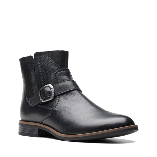 Clarks Boucle Camzin bottine femme en cuir noir à talon bloc pour l'automne