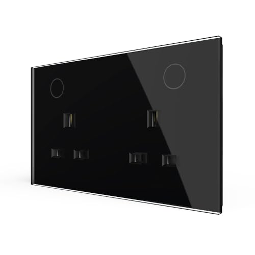 LIVOLO Smart Tempered Glass Double Power Socket with LED Backlight App Control Wall Mounted Electrical Outlet (Black)