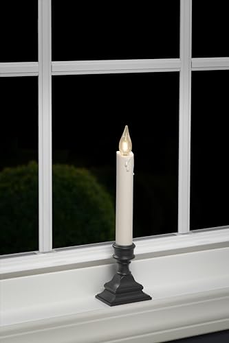 Image of 612 Vermont Vintage LED Battery Operated Window Candles with Timer (4-Pack) | Bright Warm White Glow, Weighted Plastic Base, Flameless Christmas Window Sill Lights, Aged Bronze Black Base, VT-1806A-4