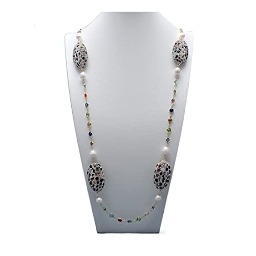 Collier Bijoux Naturel Cultivation Perle de Riz Blanc Véritable Tourmalines Chips Chaîne en Cristal Longue Fait Main pour Femmes Cadeau