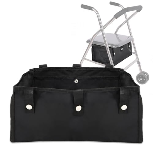 Basket for Walker, Four-Wheel Drive Bag for Walkers for Seniors, Reusable Under Seat Rollator Bags Rollator Accessories Store Various Items for Women Men and Seniors (Black)