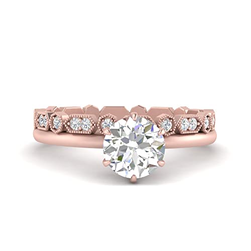 Bague solitaire en or rose et pierre précieuse rétro pour mariage
