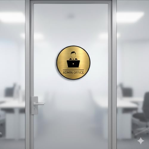 Image of Premium BRUSH Finish Gold Finish Acrylic ADMIN OFFICE DOOR Sign Easy to Mount Self-Adhesive Tape Signage for Hotel Office Resort Society Corporate Business Hospital