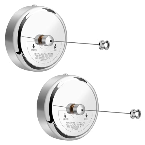 Image of Premium Retractable Stainless Steel Clothesline (Set of 2) - Adjustable & Lockable Wall-Mounted Laundry Drying Rope for Indoor /Balcony & Bathroom - Space-Saving Cloth Drying Wire (Silver)