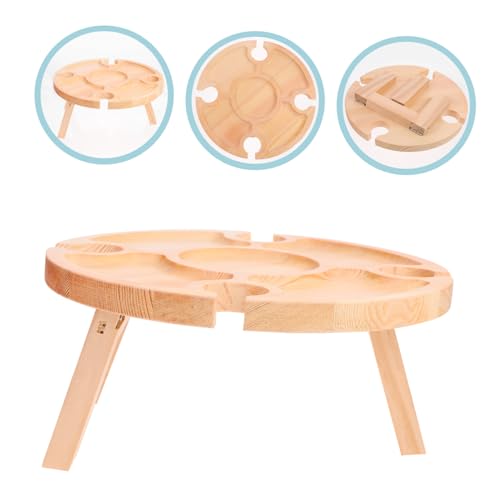 Table pliante extérieure ronde avec support vin et nourriture - 5