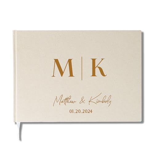 Personalized Wedding Guest Book - Elegant 14 Colors - Hardcover Custom Guestbook for Wedding Reception, 60 Blank Sheets for Signing - Cream Color, D2