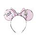 PAITTY Pearl Mouse Ears Bow Headbands for Girls Kids Sparkle Hair Band Ear Headband Party Princess Trip Cosplay Costume Decor (Pale Pink Printed Floral)