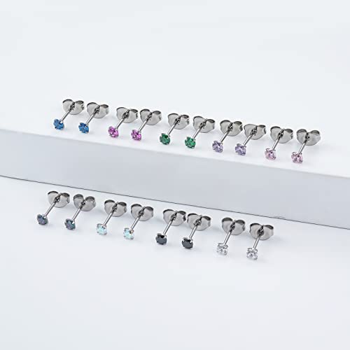 1 Pair Implant Grade Titanium Stud Earrings Set Hypoallergenic 3mm 4mm 5mm 6mm Cubic Zirconia G23 Titanium Earring Studs for Women Men for Sensitive Ear3