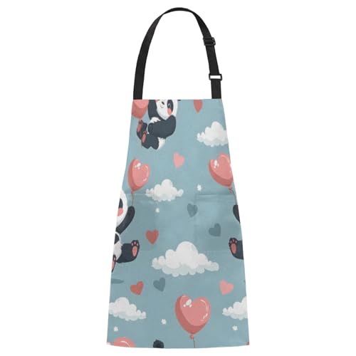 Aglebo Panda Cloud Love Chef Apron with Pockets Adjustable Shoulder Strap Waterproof Cooking Apron for Kitchen Baking Gardening Pottery Painting