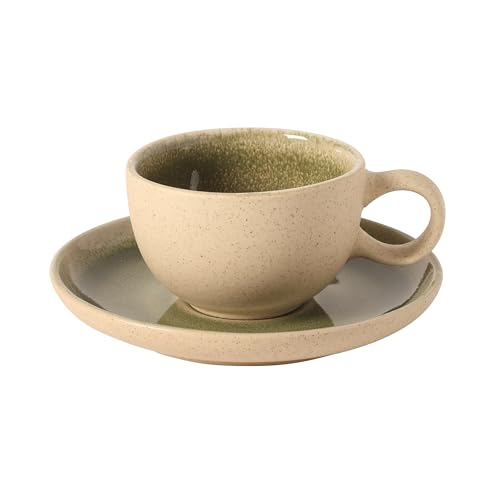 Image of Gibson Elite Manila Bay 8-Piece Stoneware 5 oz Cup and Saucer Set, Reactive Glaze Espresso & Coffee Cups with Saucers, Assorted Colors