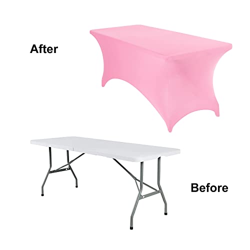 eccwai 4Pack Spandex Waterproof Table Covers 6ft，Spandex 6ft Waterproof Table Cover for Party,Wedding, Banquet, and Events(Pink) by eccwai - Image 4