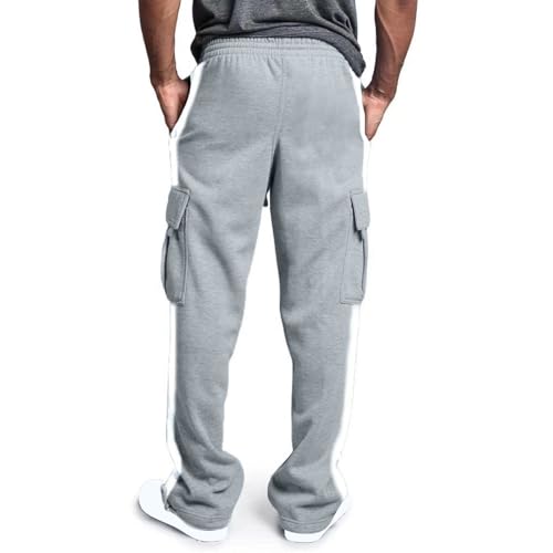 Men's Cargo Sweatpant with Pockets Wide Leg Sweat Pants Casual Loose Drawstring Track Pant Elastic High Waist Trouser2