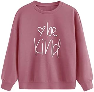 Cozyease Girls' Letter Graphic Print Casual Thermal Sweatshirt Long Sleeve Crew Neck Pullover Sweatshirts Pink 9Y
