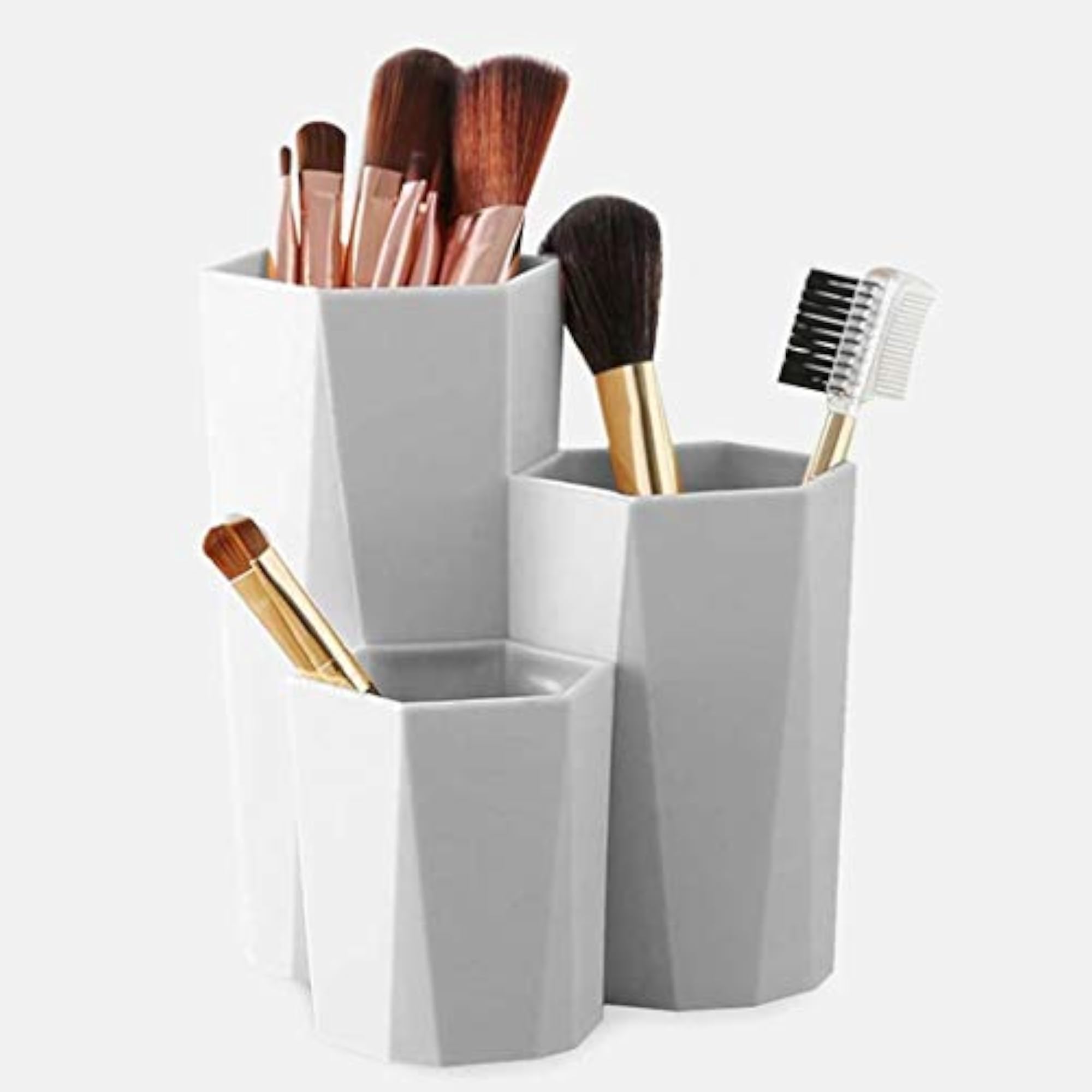 Simple 3-Slot Tabletop Makeup Brush Holder