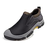 UPIShi Men's Waterproof Slip On Loafers Leather Hiking Outdoor Work Walking Casual Shoes Black 13