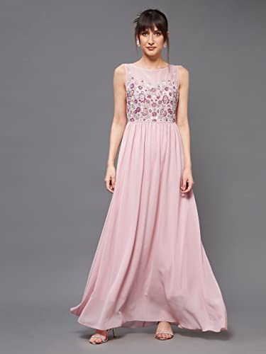 Image of Miss Chase Women's Round Neck Sleeve Embellished Fit Flare Maxi Dress