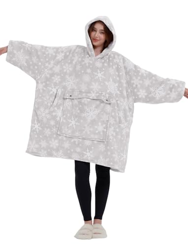 Image of KFUBUO Wearable Blanket Hoodie for Adults With Pocket Snowflake | Sherpa, Fuzzy Blanket, Oversized Sweatshirt Blanket, Kangaroo Pouch, Cute Birthday Gifts for Women, Cute Stuff