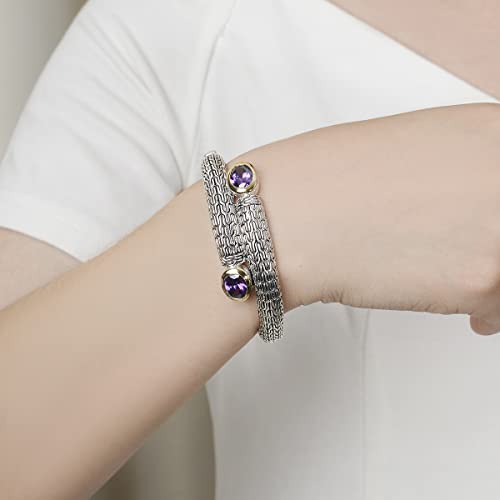 Image of UNY JEWEL Jewelry Multi Strand Foxtail Chain Woven Pattern Inlay 8 by 10 Oval CZ Vintage Antique Two Tone Elegant Designer Inspired Unique Box Tongue Clasp Bangle