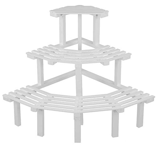Madcg Flower Stand, 3 Tier Plant Stand Corner Flower Pot Rack Wood Balcony Living Room Multifunctional Storage Rack Organizer For Garden Patio Indoor/Outdoor 85 * 60 * 57cm (Color : White)