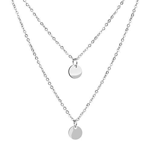 SMCTCRED Collar en Capas para Mujer Gargantilla Cadena Y Collar Drop Bar Opal Corazón Moneda Colgante Collar Conjuntos Verano Moda Joyería (Plata)