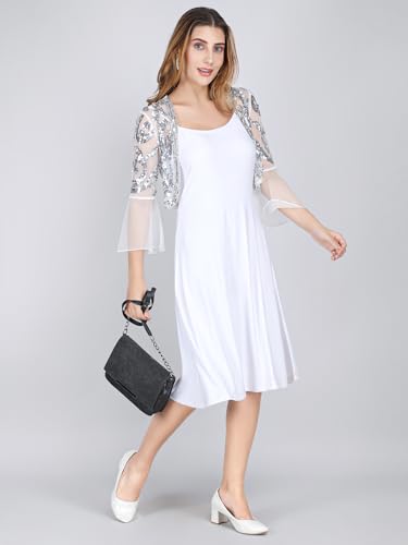 Image of Women net Sequins Embroidered Shrug with Flared Sleeves
