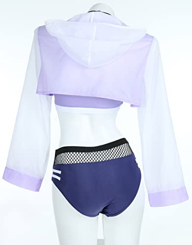 haikyuu Women Anime Derivative Bikini Set with Cover Up Jacket Halter Mesh Top and Shorts Two Piece Bathing Suit3
