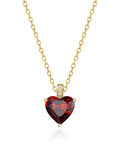 MIDDLUX Heart Necklaces for Women, Garnet Necklace, Birthstone Necklace for Women, Garnet Jewelry, January Birthday Gifts for Women, January Birthstone Necklace
