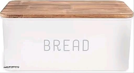 Image of Metal Bread Box Set | Airtight Bread Storange Box For Kitchen Bread Dispenser Food Grade Storage Box with Wooden Lid - 4 litre
