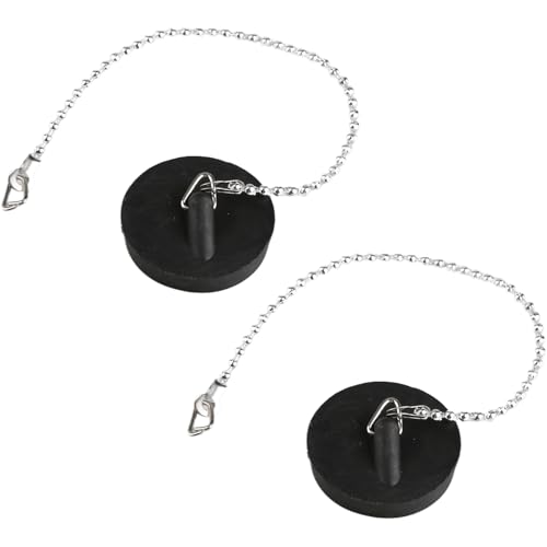 Hopzab 2 Pcs Universal Sink Plug and Drain Stopper with Stainless Steel Chain Rubber Bath Plug for Kitchen and Bathroom Replacement Stopper for Bathtub Sink Universal Drain Plug Hanging Ring