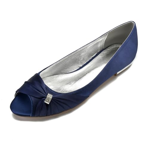 Women Satin Rhinestones Wedding Flats for Bride Prom Evening Party Dress Shoes Evening Party Wedding Dress Closed Party Low Shoes