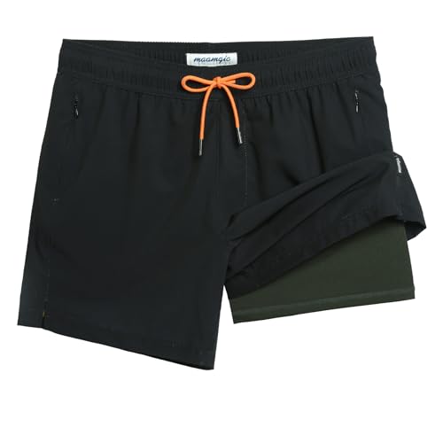 Image of maamgic 5inch Mens Swim Trunks with Compression Liner 2-in-1 Swimming Shorts Stretch Quick Dry with Zipper Pockets