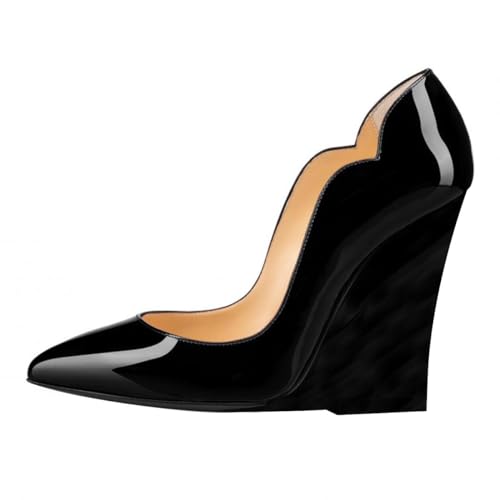 FSJ Women Classic Wedge Pumps Sexy Closed Pointed Toe Slip On Thick High Heel Comfy Solid Casual Party Dress Shoes Size 4-16 US2