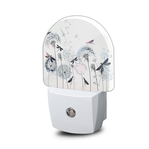 Image of Night Light,Retro Dandelions Dragonflies Night Lights Plug Into Wall Dusk to Dawn Sensor for Bedroom Bathroom and Living Room for Women /Girls Gift