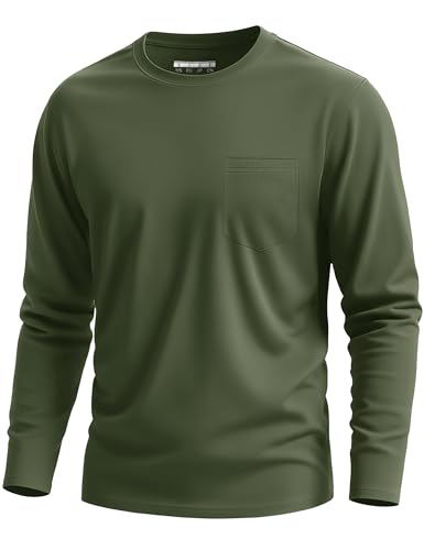 Cavva T-Shirts für Herren Baumwolle Langarmshirt Longsleeve Rundhals Herren Oberteile Sweatshirt Männer Armeegrün XL