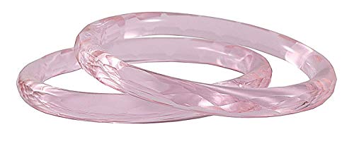 Image of ZULKA Get your traditions Glass with Diamond Cut Crystal Clear Glossy Finished Kada set For Women and Girls, (Pink 2.4 Inches), Pack Of 2 Kada set