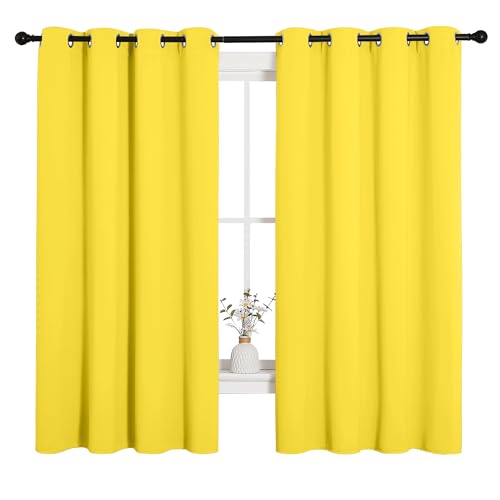 Image of NICETOWN Bedroom Curtain Panels Draperies, Thermal Insulated Solid Grommet Curtains /Drapes (Bright Yellow, 1 Pair, 55 by 68-inch)