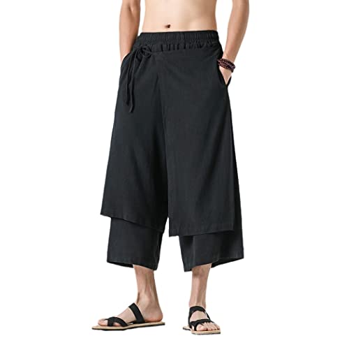 Pantalon décontracté pour vos vacances style vintage en coton lin noir