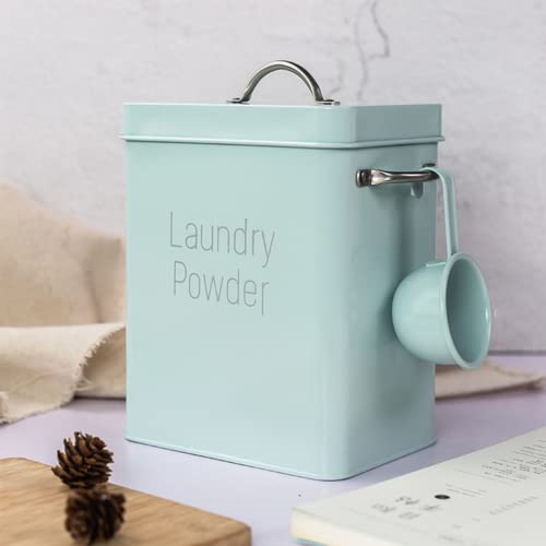 AHWOiHS Caja para detergente en Polvo Caja De Lata De Almacenamiento De Detergente En Polvo Para Ropa con Cuchara Dosificadora 4L de Detergente para Almacenamiento (Verde) Cover