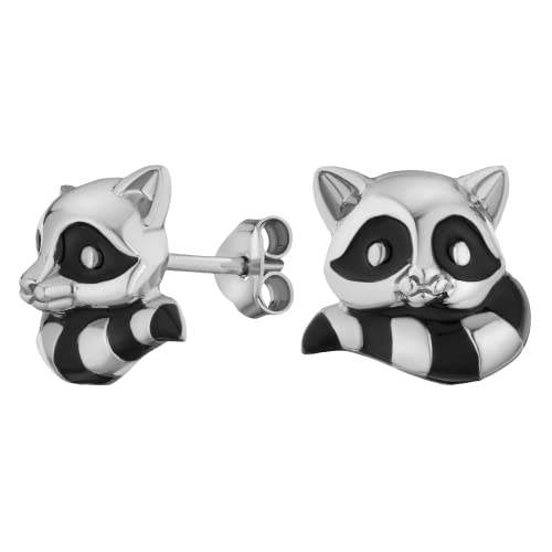 JC Jeweller Carat Mädchen Kinder Ohrstecker Teddy aus echtem 925 Silber Rhodiniert Emaille Geschenkbox Schmuck Teenagerohrringe Mädchen (Waschbär)
